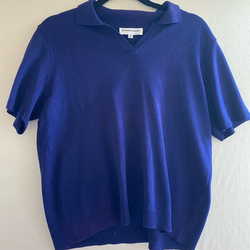 Pierre Cardin Men's Collared Sweater Short Sleeve Navy Blue